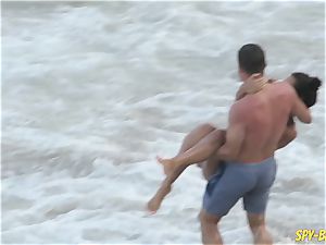 pink bathing suit first-timer without bra spycam Beach femmes