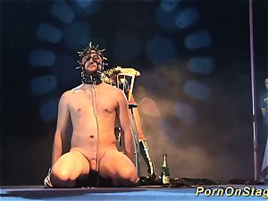 horny fetish needle demonstrate on stage