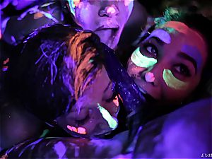 super hot lesbians playing with fluorescent figure paint